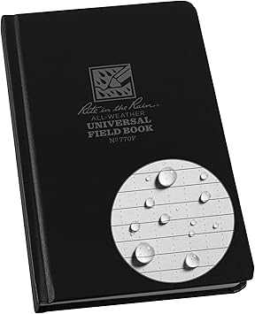 Rite in the Rain Weatherproof Hard Cover Notebook, 4.75" x 7.5", Black Cover, Universal Pattern (No. 770F)