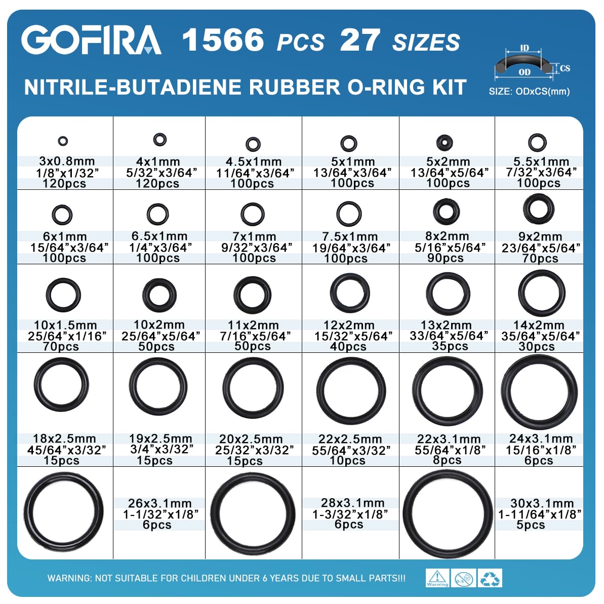 1566Pcs Of 27 Varieties Of O-Ring Seal Kit In Nitrile Rubber 27 Size/1566 Pcs