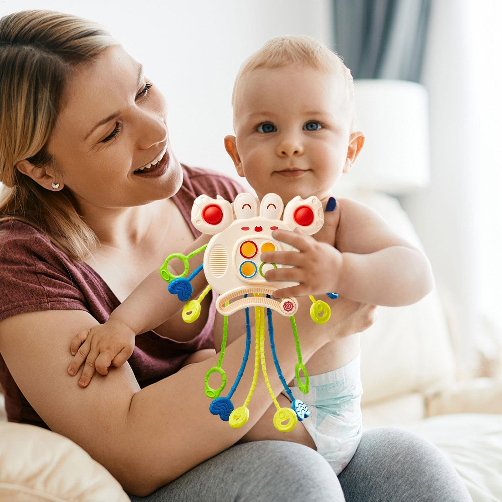 Jouet à Tirer Crabe Montessori – 28x19 Cm, Silicone Et ABS, Sensoriel, Pour Bébé à Partir De 6 Mois