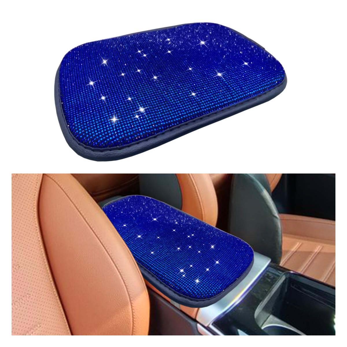 11.9''×8.4'' Bling Car Center Console Cover, Crystal Diamond Elbow Pillow Car Armrest Seat Box Cover, Soft Arm Rest Protective Cushion Pad for Women
