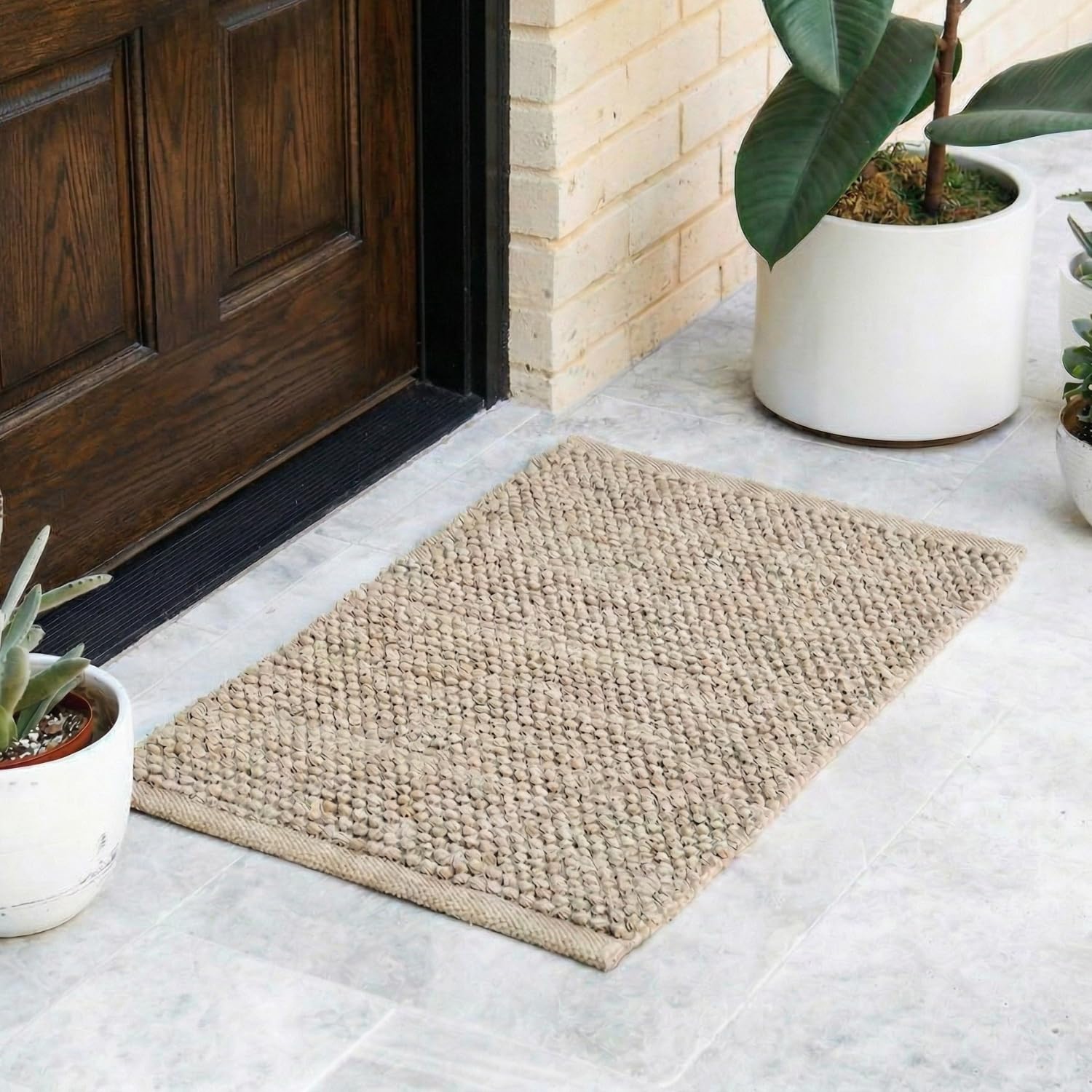haus & kinder Pebblyn Popcorn Door mat | 100% Cotton Chenille Door Mats | 1700 GSM | Highly Absorbent, Lightweight & Soft Entry | Doormat for Home, Bathroom, Indoor Use | Beige, 45x70cm-image-12