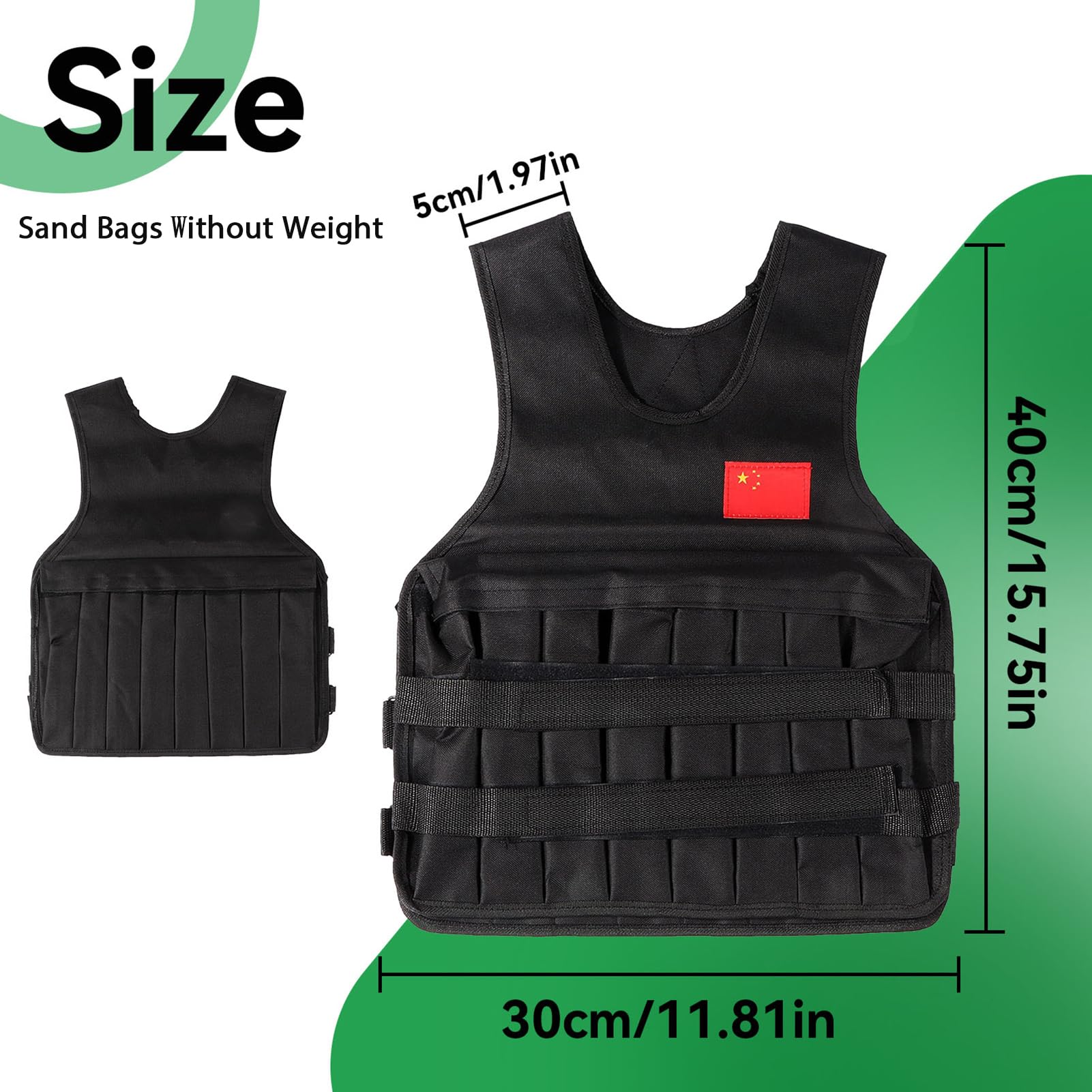 20KG Weighted Vest with 4Pcs Sand Bags?without weight?, Adjustable Training Waistcoat for Workout, Strength Training, Running, Fitness, Muscle Building (Black)
