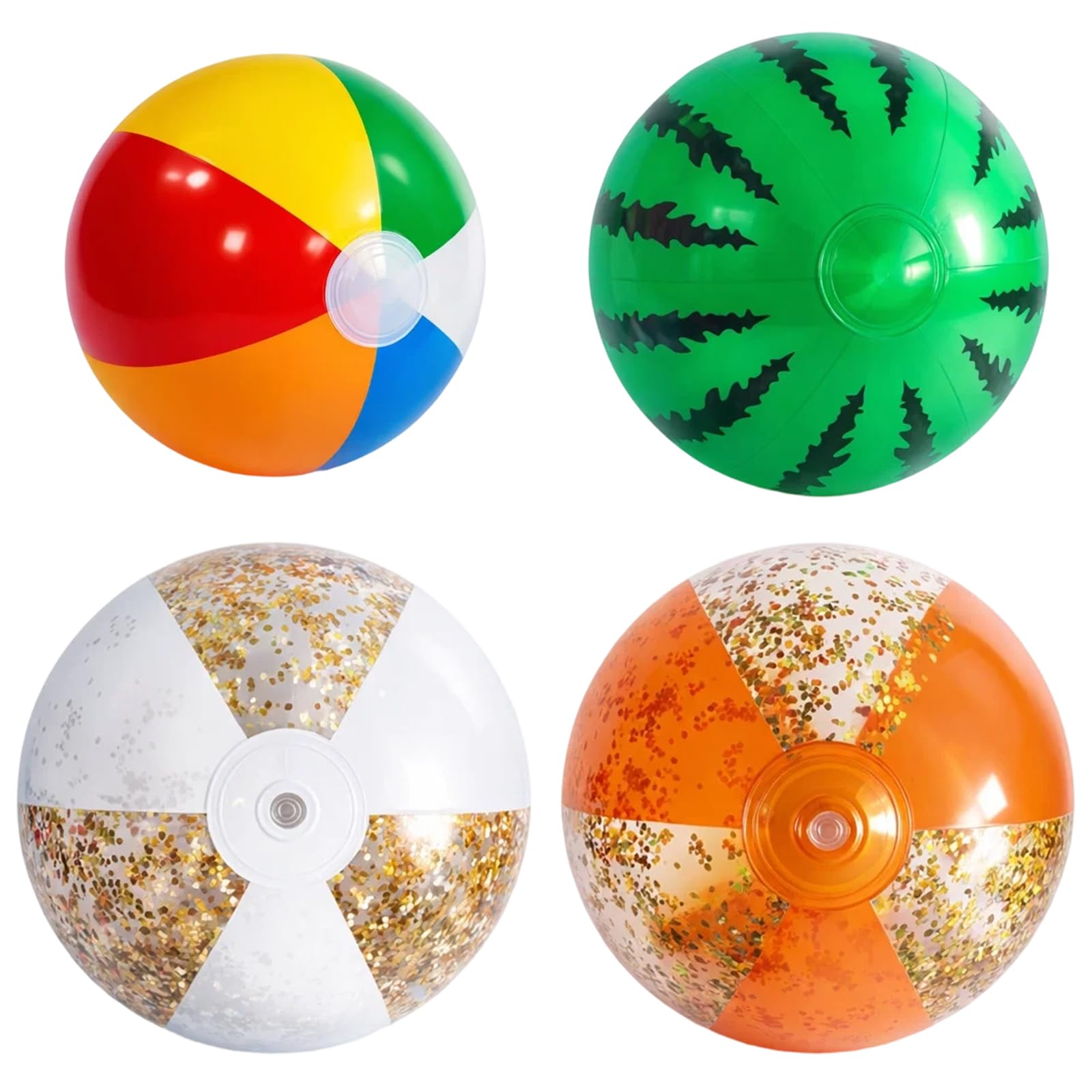 DNTHYRIN 4 PCS Beach Ball, Inflatable Beach Ball, Summer Pool Games, Beach Party Balls, Lightweight and Durable, Six-Panel Design with Watermelon and Golden Orange Patterns