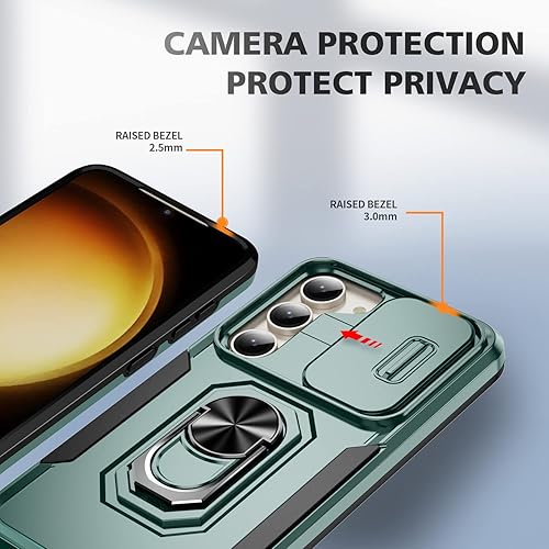 Miniatura 8 de Funda para Samsung Galaxy S23 5G con cubierta deslizante para cámara y protector de pantalla de vidrio templado, soporte de anillo, protección de
