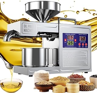 Stainless Steel Press Oil Machine, Cold Press Machine for Oil Commercial Automatic, 820w Cold Hot Electric Oils Extractor 40-300℃ Temperature Adjustable, for Peanuts, Walnuts, Sesame Seeds