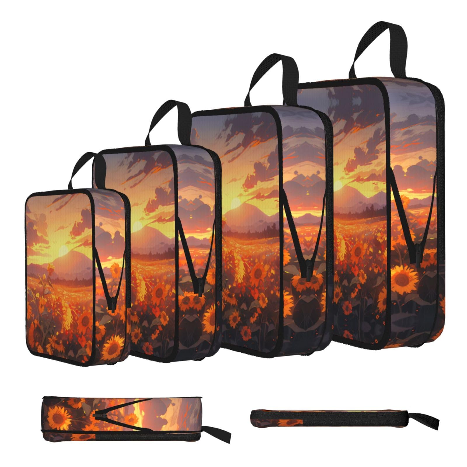 Sxzvvbn Black Yellow Sunflowers At Sunset Compression Packing Cubes 4 Piece Set