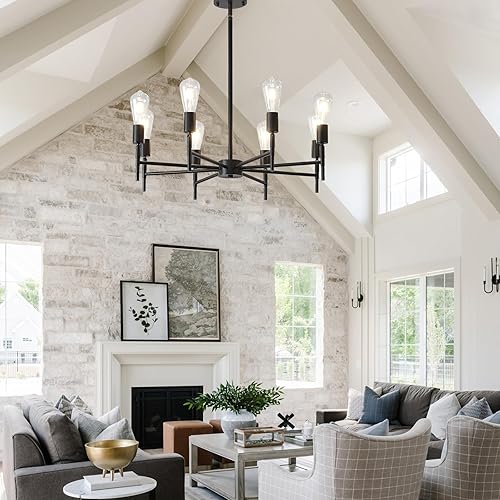 Miniatura 6 de NILSE Candelabro negro, lámpara de comedor de 8 luces, bombilla giratoria, enchufe industrial vintage, lámpara colgante de altura ajustable para