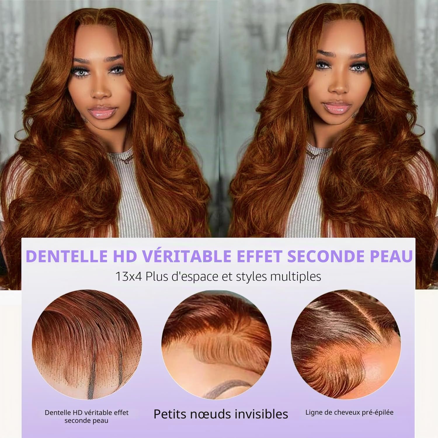 RXY Perruque Femme Naturelle Brésilien 13x4 Body Wave Brun Clair #4 Perruque Cheveux Humain 180 Density Human Hair Wig HD Lace Front Wig Peruque Naturel Humaine Light Brown 16 Pouces(41cm)