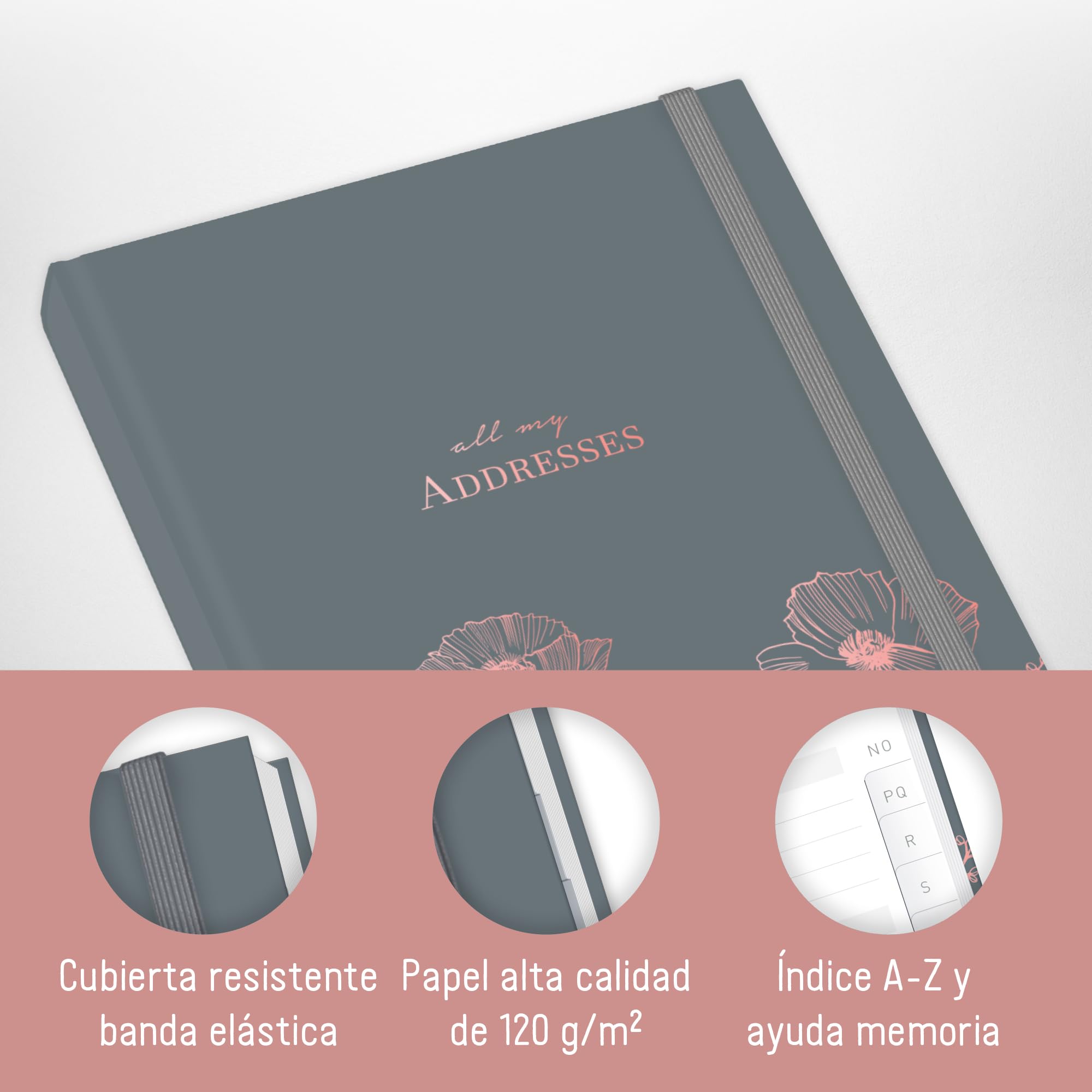 paper&you® Agenda A5 con índice A-Z [Poppy] para contactos, cumpleaños y contraseñas - sostenible y respetuosa con el clima