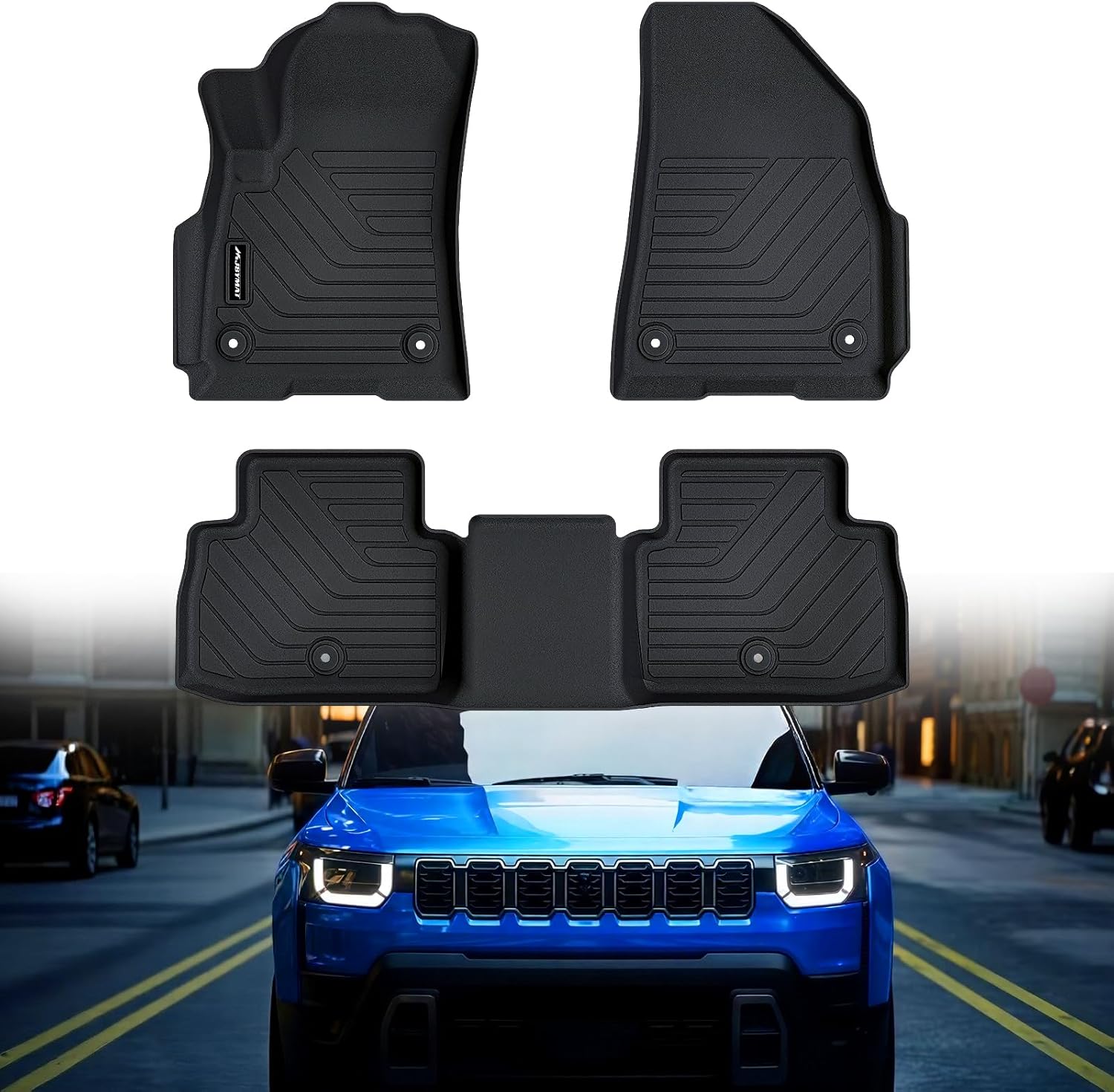 Floor Mats for 2026 Jeep Cherokee Hybrid/2026 Recon Electric/2025 Wagoneer S EV (5 Seats), TPE All Weather Protection Car 1st & 2nd Row Floor Liners Automotive Accessories,Black