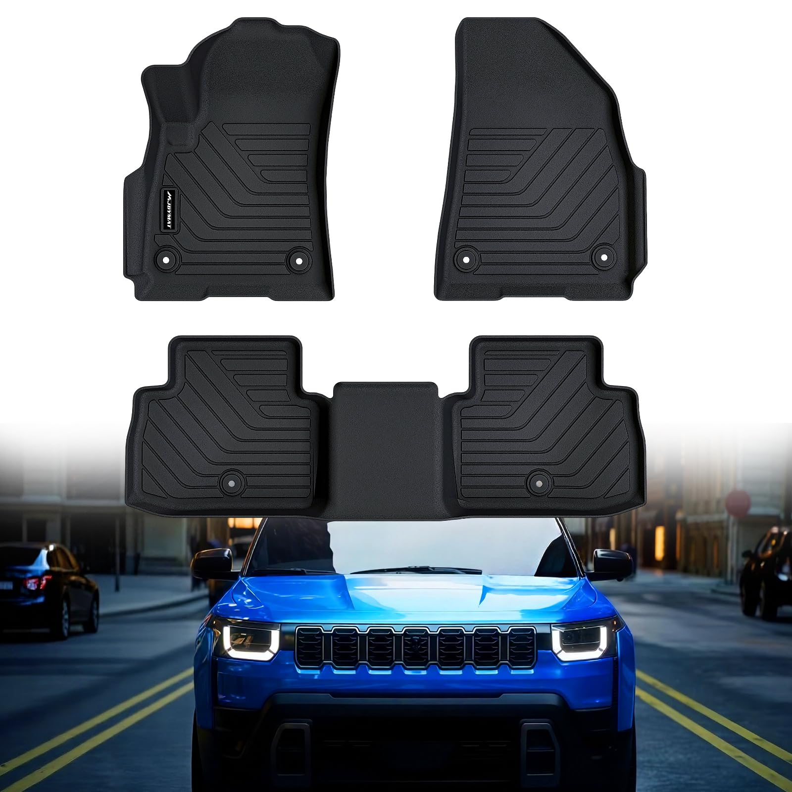 Photo 1 of MJBYMAT Floor Mats for 2026 Jeep Cherokee Hybrid/2026 Recon Electric/2025 Wagoneer S EV (5 Seats), TPE All Weather Protection Car 1st & 2nd Row Floor Liners Automotive Accessories,Black