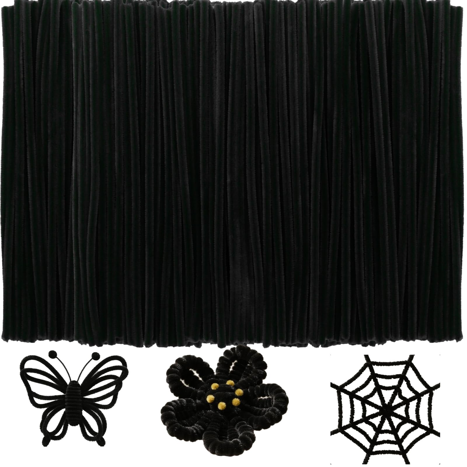 Black Pipe Cleaners Craft Bulk,Arts Crafts,100PCS Chenille Stems,Christmas Gifts Toys for Ages 8-13,Halloween Decorations Art Supplies for Projects Creative DIY Room Decor,Crafts for Adults