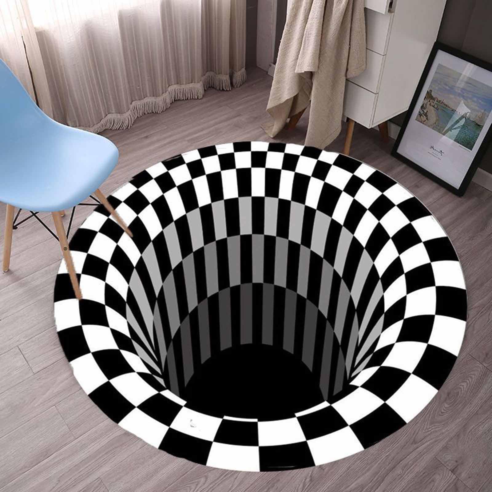 Tapis 3D Modernes pour Chambre à Coucher Cercles Noir et Blanc 60cm 80cm 100cm 120cm 140cm 160cm 180cm 200cm Petit Tapis Extra Large Salon