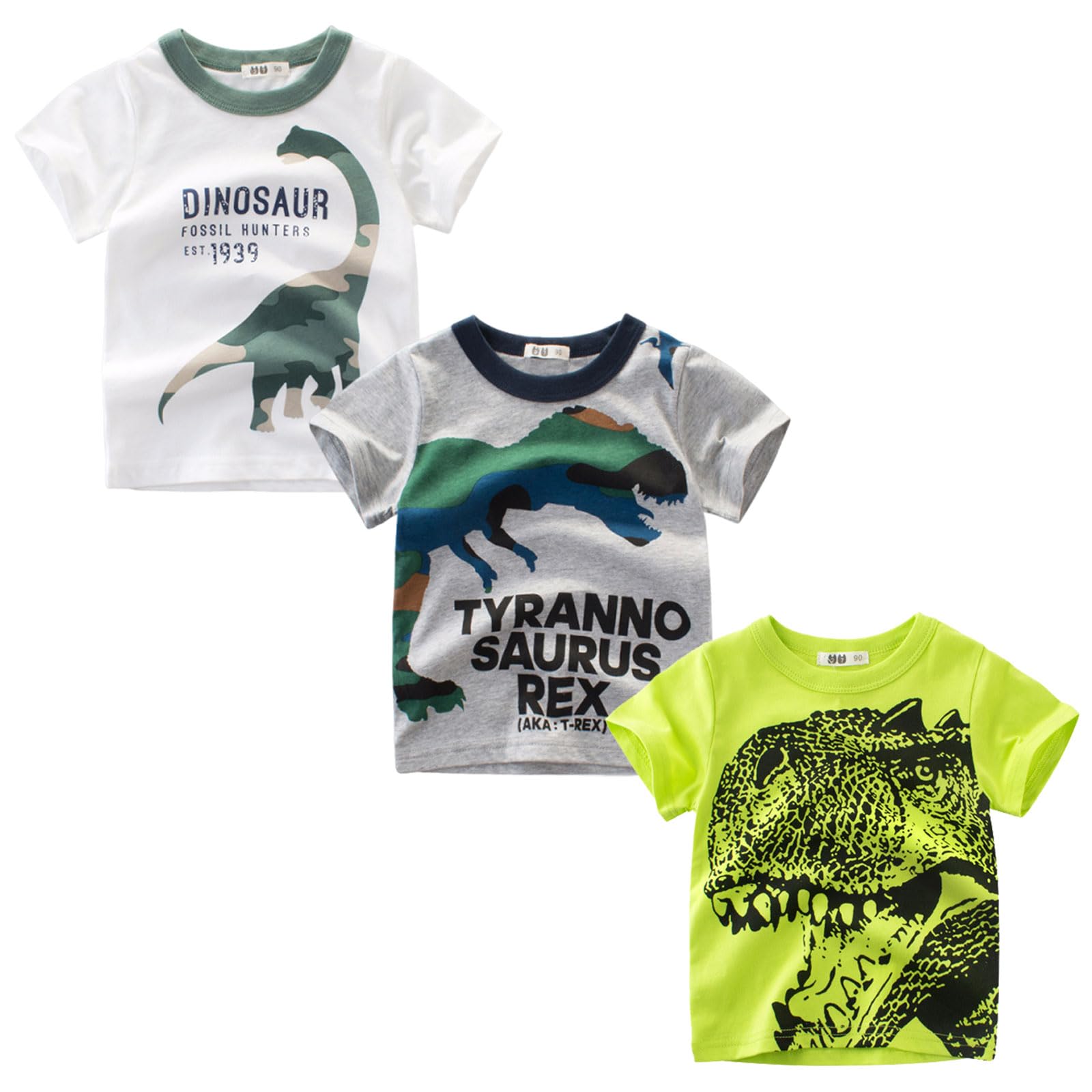 T-Shirt Bambino Maglietta a Maniche Corte Bambini Set di 3 Estate Cotone Escavatori Tshirt Magliette Bambino Ragazzo per 2-7 Anni
