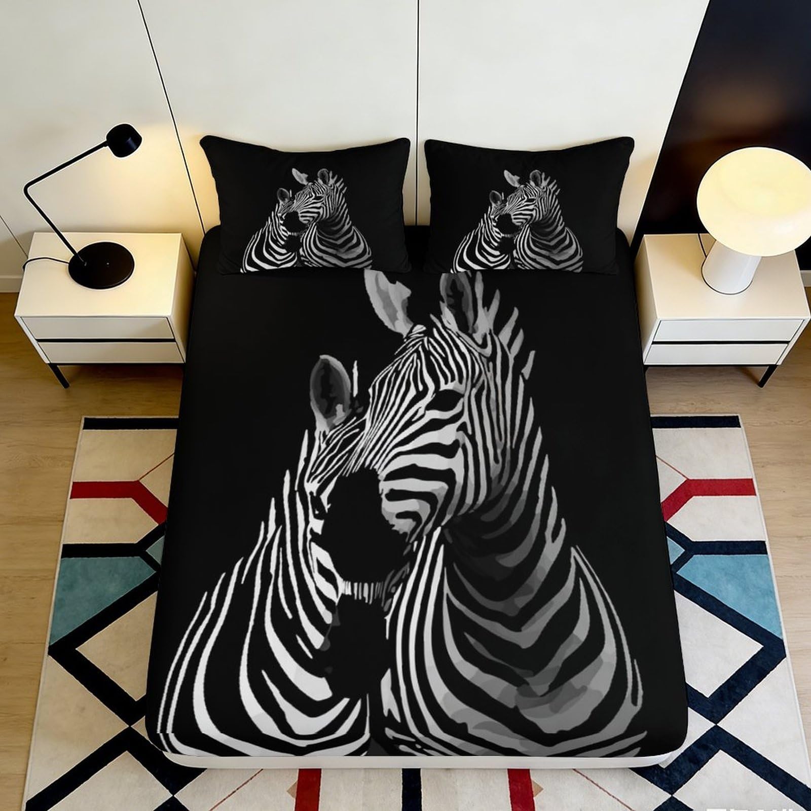 3D Printed Black Zebra Fitted Sheet Microfiber Soft Bed Cover Animal Stripe Mattress Decor for Bedroom Guest Room 90x200x25cm