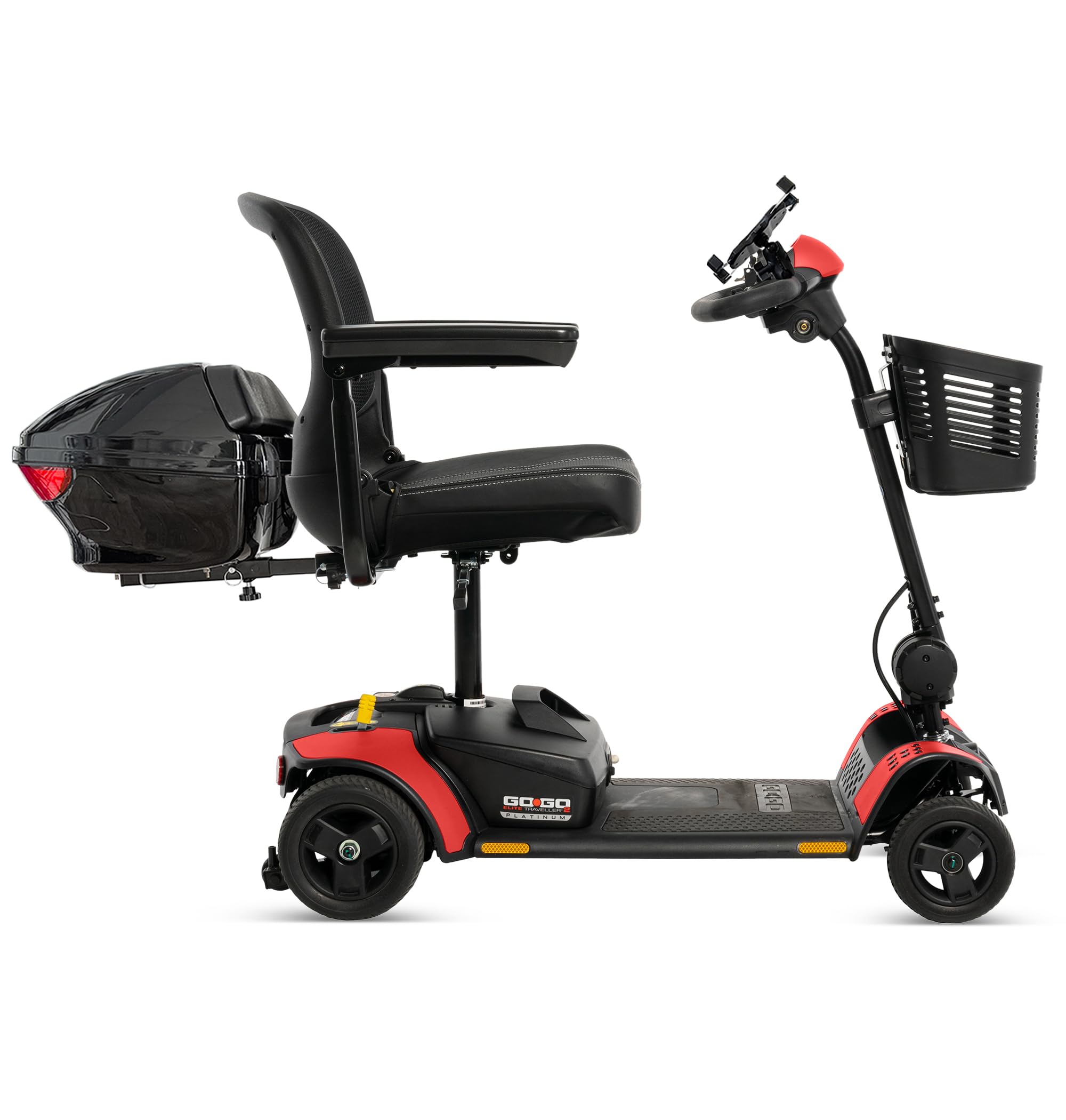 Pride Go Go Elite Traveller 2 Platinum - Patinete de movilidad + accesorios, fabricado en Estados Unidos, nueva tecnología EZ Turn Tech, capacidad de 300 libras, 4.23 MPH, rango de 13.8 millas