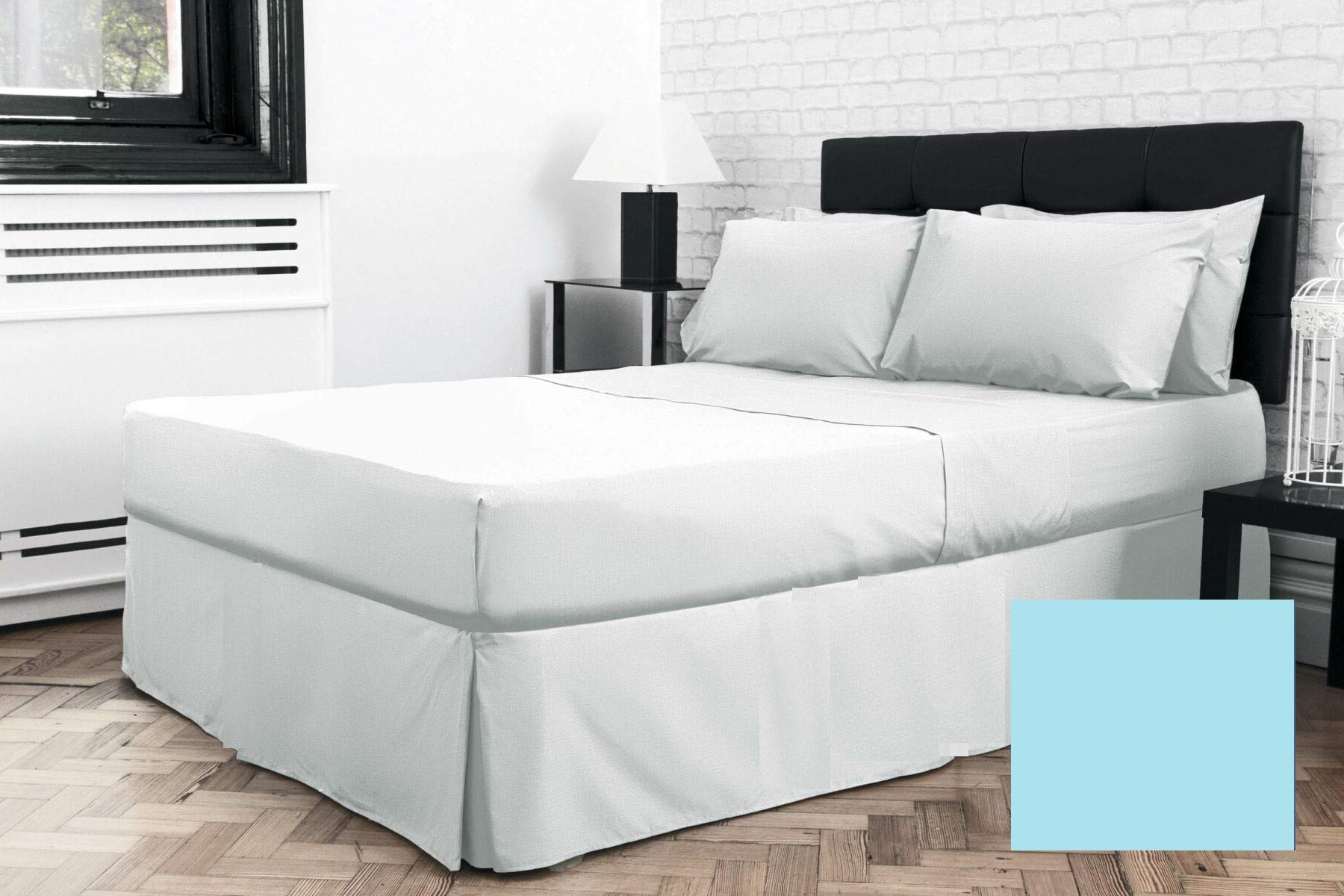 Small Single Bed 2'6" x 6'3" (30" x 75") Pleated BASE PLATFORM VALANCE Sheet (UNDER MATTRESS) (Duck Egg Blue)