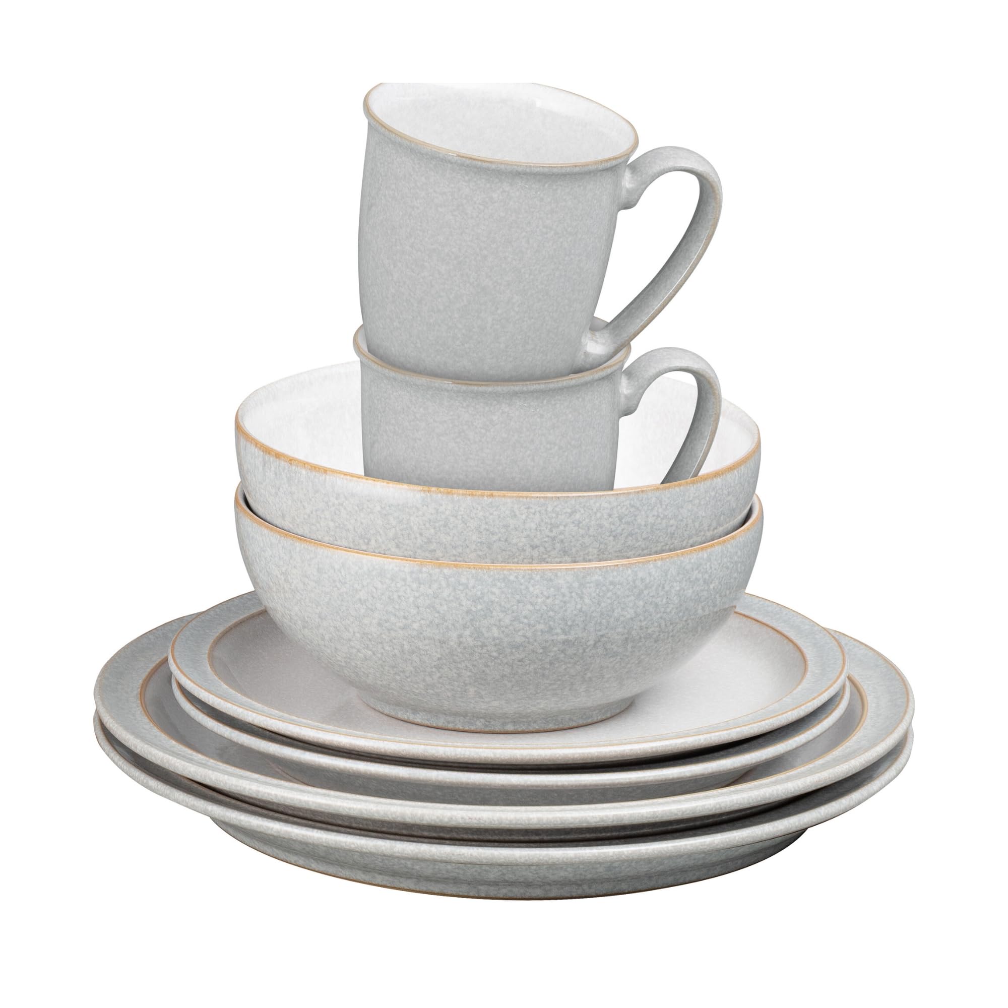 Denby, Elements 8 Piece Dinner Set For 2, Light Grey, Dishwasher, Microwave Safe, Oven Proof Plate & Bowl Set