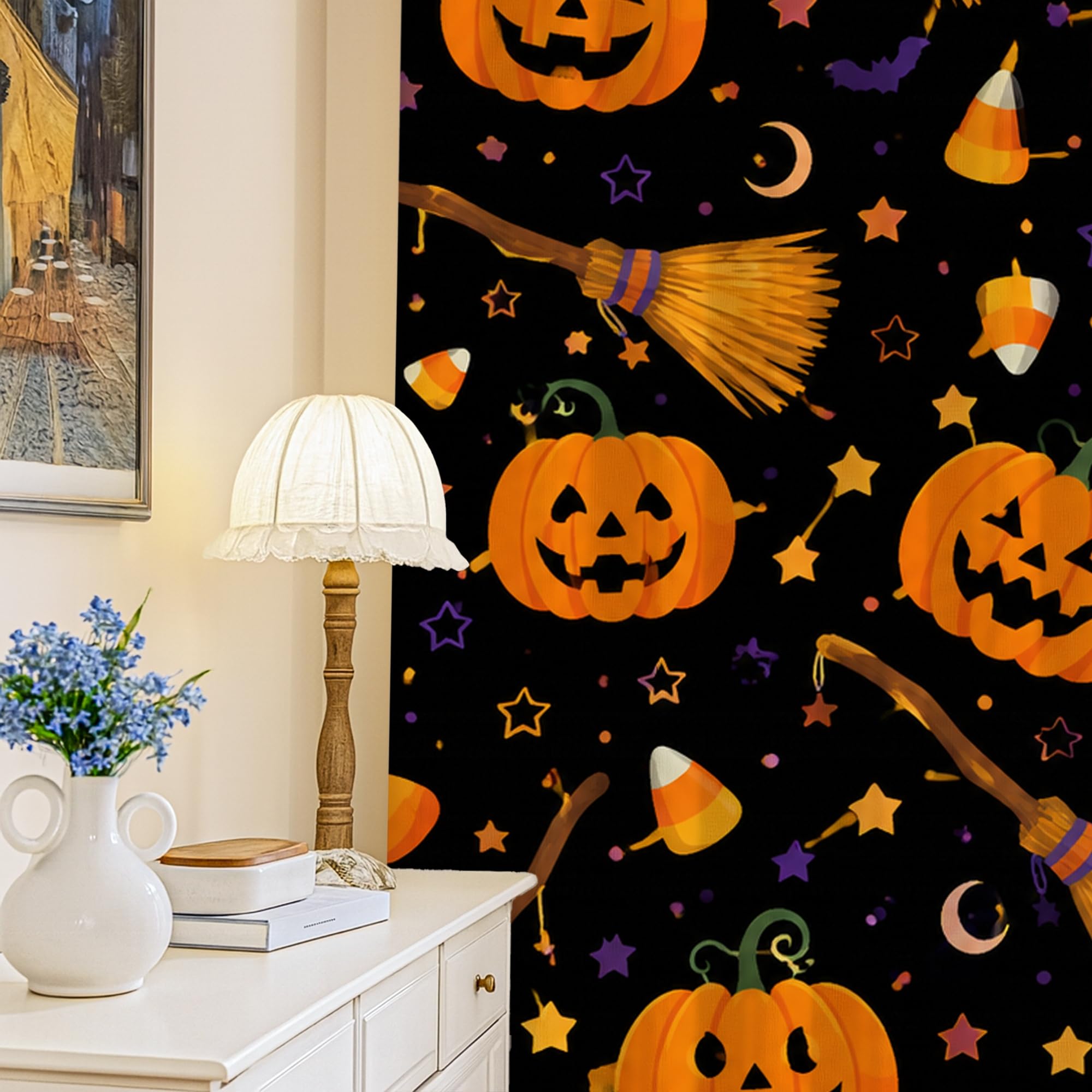Rideaux occultants Halloween motif citrouille orange 132x213 cm décor salon