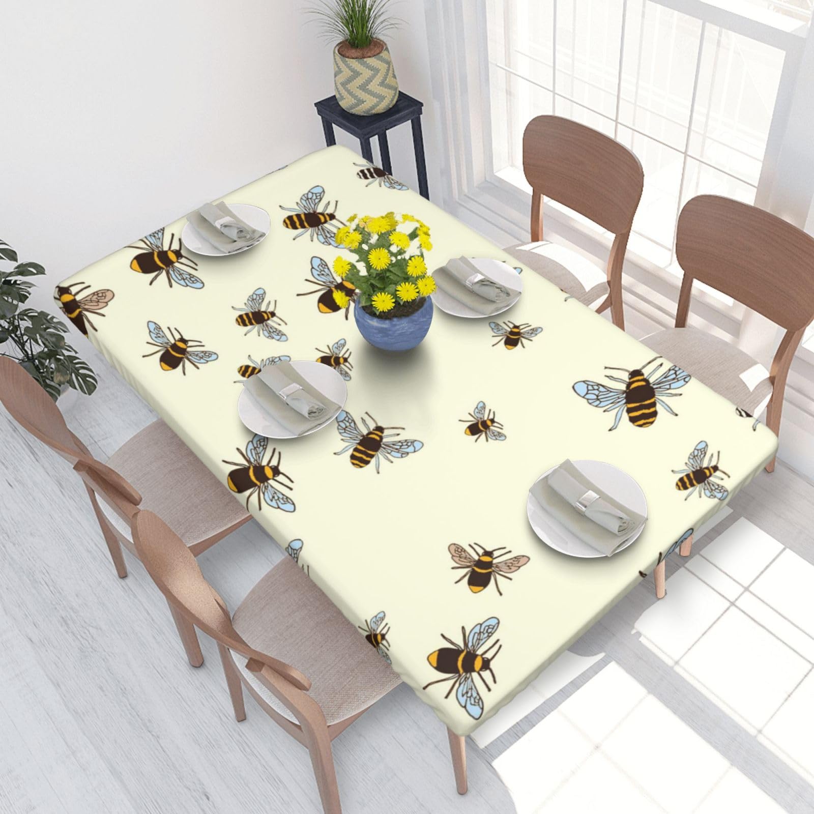 BNVSADC honey bees Printed 4FT Tablecloth 122x76 CM Polyester Kitchen Water Resistant Table Cloth Dining Table Decoration Table Covers