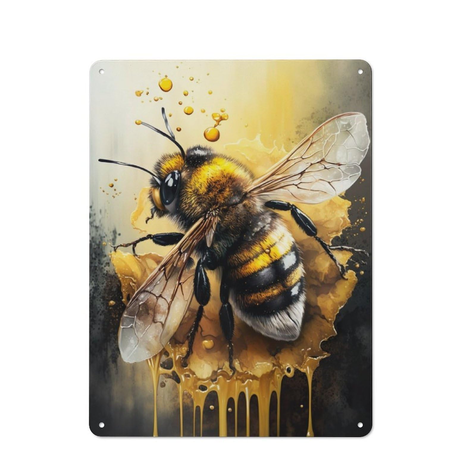 Junmoney Bee Watercolor Drawing Rustic Metal Wall Sign 40X30cm For Hobby Room Or Studio, For Vintage Wall Decor Fans, For Themed Room Decoration