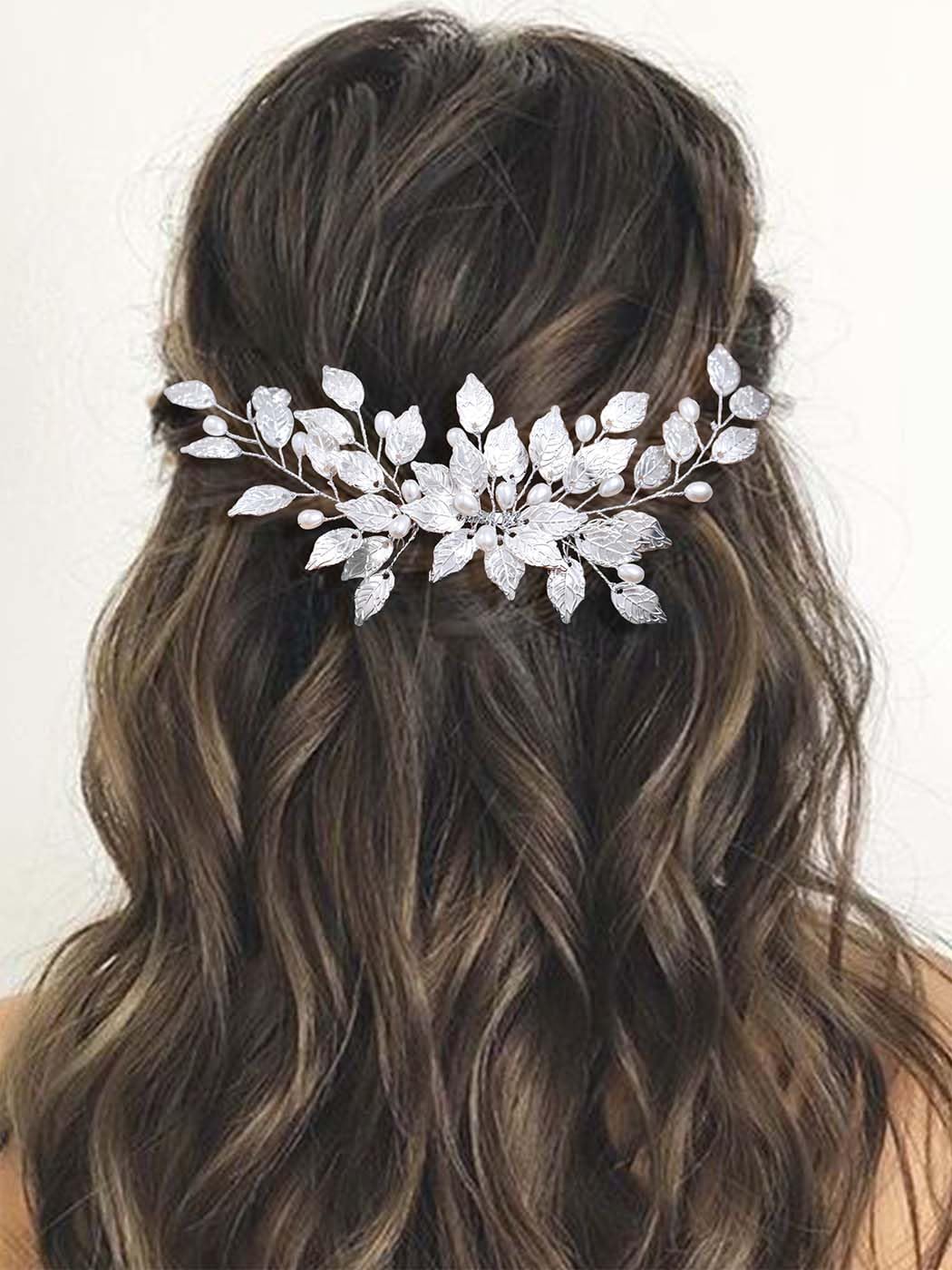 Amazon.com : Easedaily Leaf Bride Wedding Hair Comb Silver  display picture 2