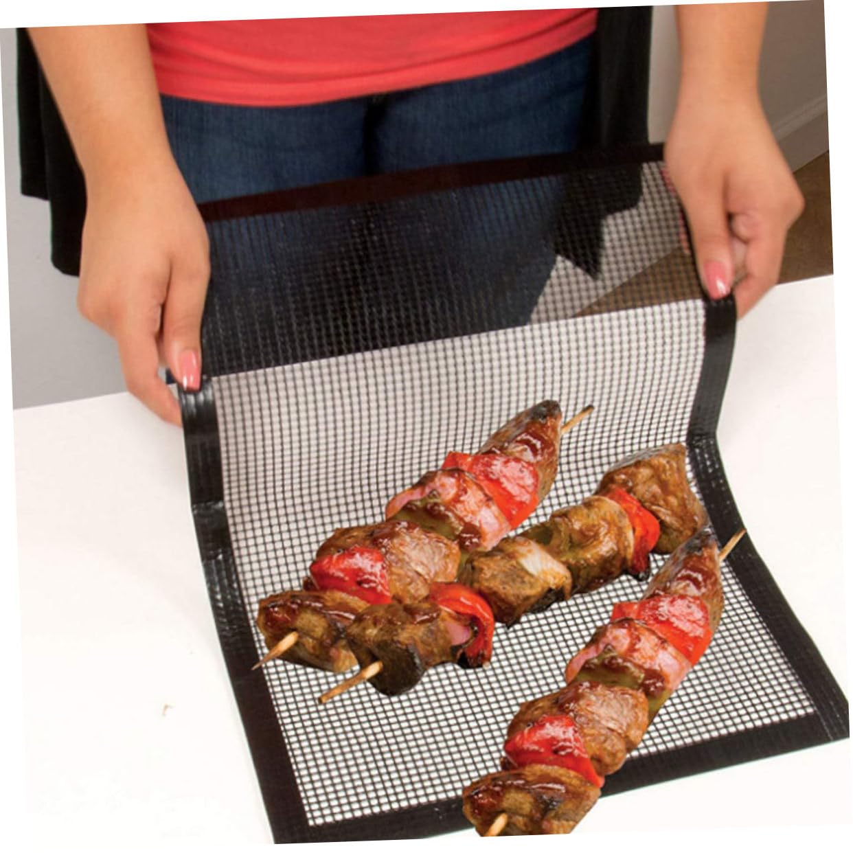 Abaodam 3 Piezas Rejilla de Malla a la Parrilla Esterilla Barbacoa Reutilizable Parrillas Mango de la Bandeja de la Parrilla parilla no Accesorios de Barbacoa Reutilizables Fibra de Vidrio