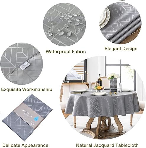 Miniatura 64 de Mantel Redondo Dorado Mantel de Mesa con Patrón de Hojas Borde Festoneado Sedoso Suave Impermeable Lavable 50 Pulgadas Cubierta de Mesa de Tela