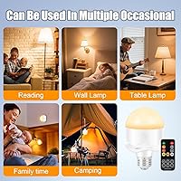 Vista 7 de E26 Rechargeable Light Bulbs,Magnetic LED Portable Bulb with Remote and Timer, Battery Operated and Dimmable 3 Color Temperatures Backup Bulb for