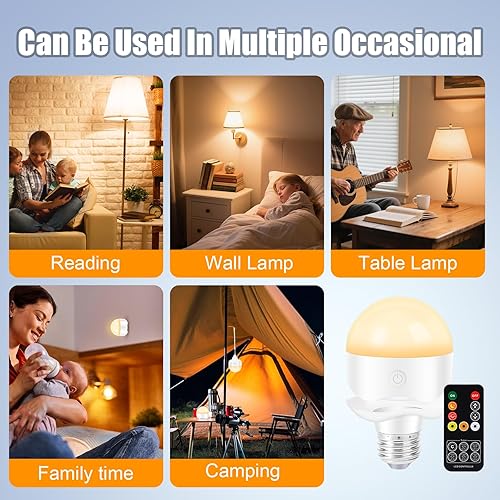 Miniatura 7 de E26 Rechargeable Light Bulbs,Magnetic LED Portable Bulb with Remote and Timer, Battery Operated and Dimmable 3 Color Temperatures Backup Bulb for