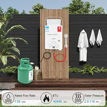 Produktbild von Cozyel Tragbarer Gas Durchlauferhitzer 8L 16KW Propangas Campingdusche Für Dusche Im Außenbereich Dusche Bad Warmwasser Camping Dusche LPG