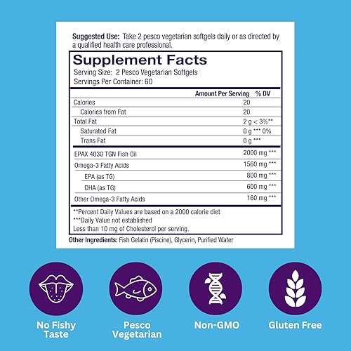 Miniatura 6 de Paradise Herbs Omega-Sure, concentrado de omega-3, aceite de pescado premium, DHA, EPA, vegano, sin OMG, sin gluten, 120 cápsulas blandas