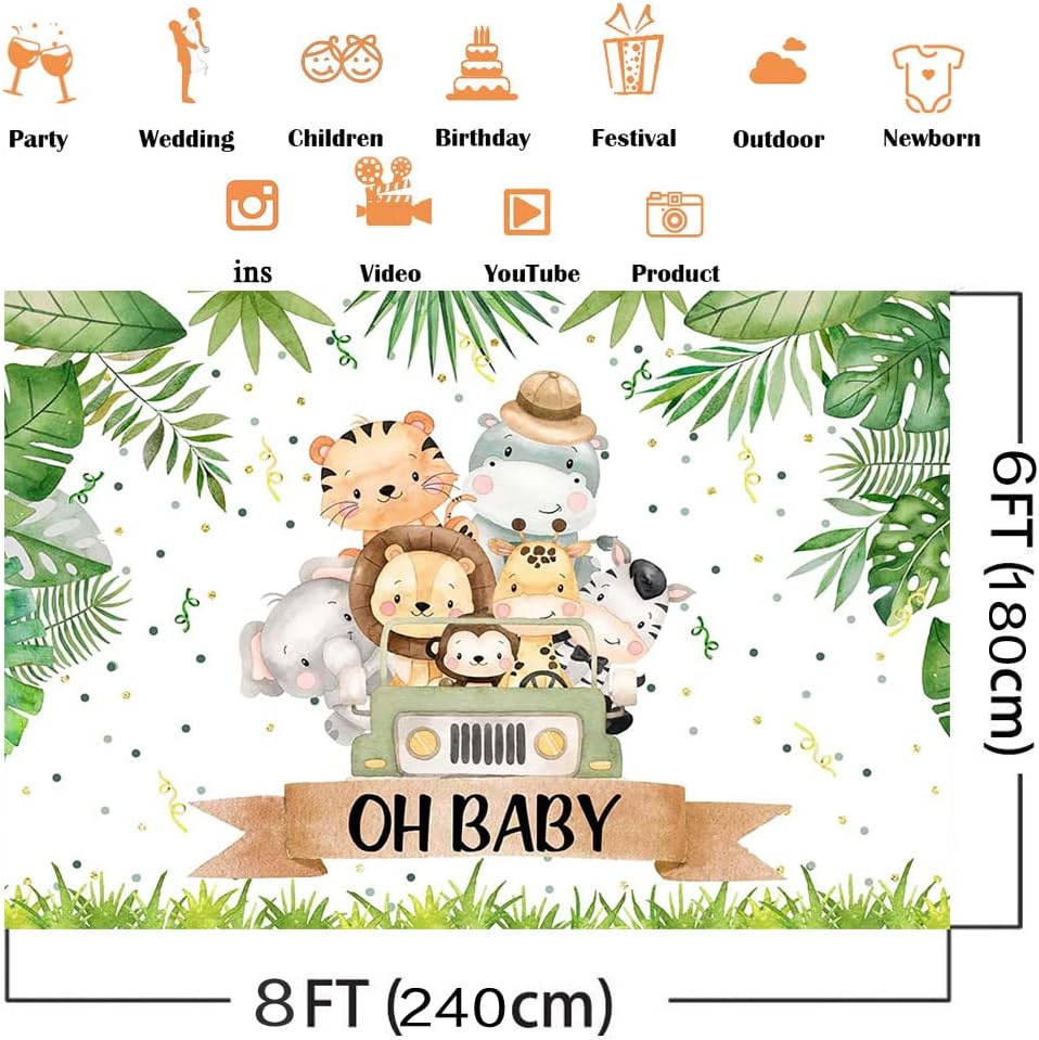 Avezano Safari Jungle Backdrop for Baby Shower Green Leaves Oh Baby Photo Background Greenery Animals Boy Baby Shower Party Decorations Banner