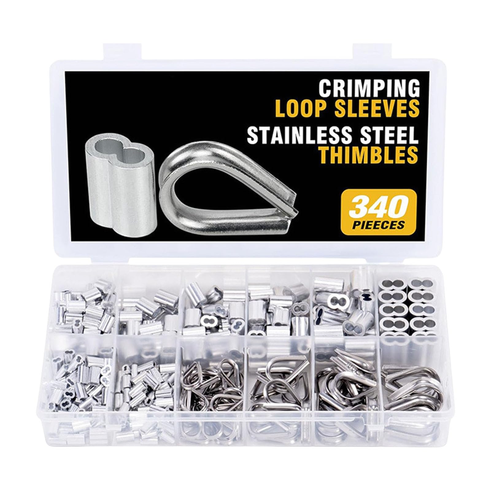 Zwwaazhf Wire Rope Crimping Looping Sleeves 340Pcs Double Barrels Ferrules For And Fishing Line Assortment Crimping Looping Sleeves