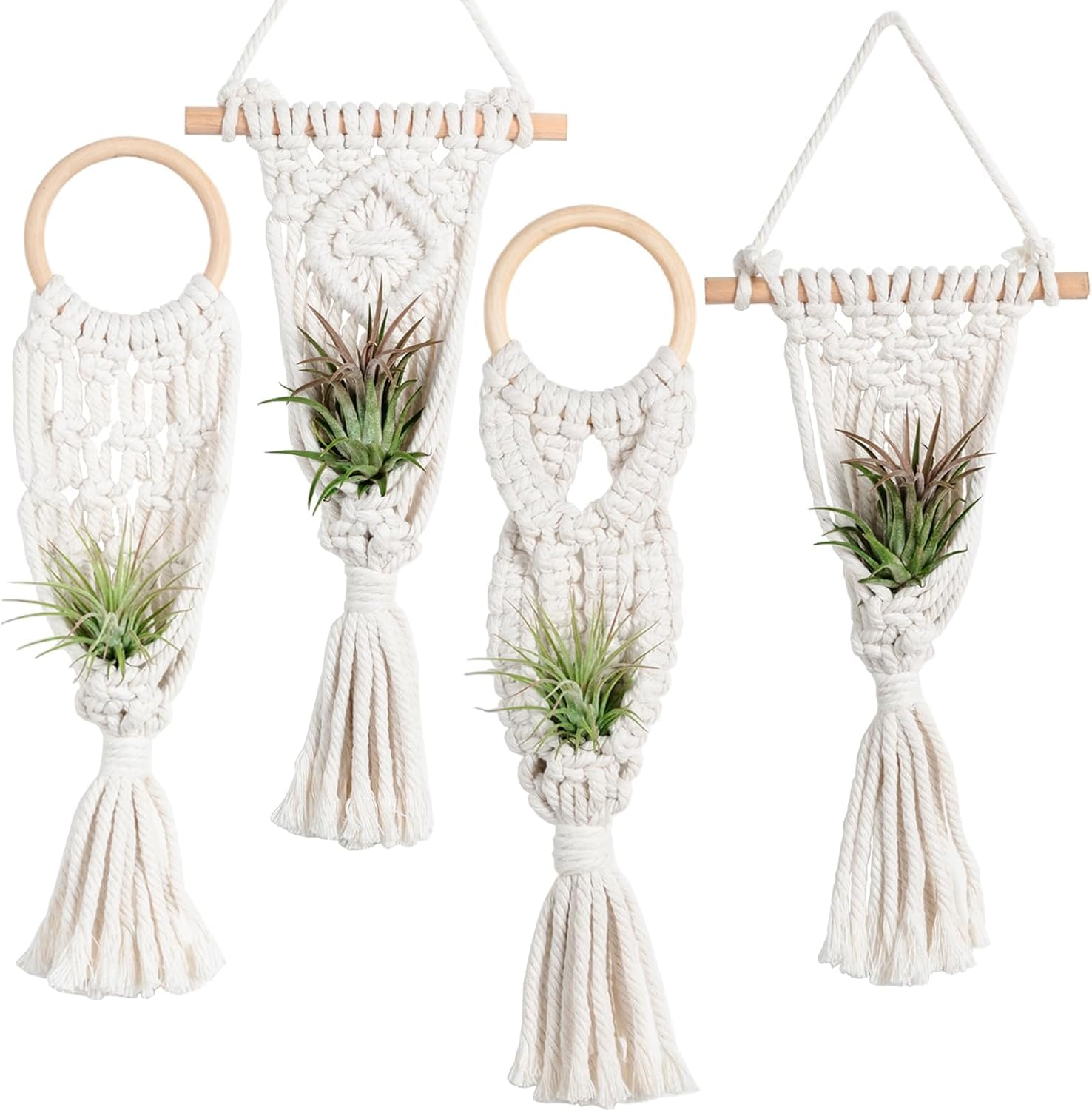 Inshreys Pack of 4 Plant Holders Air Fern Macrame Plant Hanger Indoor Hanging Planter Basket for Display Air Plant Stand, Boho Home Decoration Gift Idea for Living Room, Bedroom, Office and Shop White (B0D4345LDC) Amazon Price History, Amazon Price Tracker