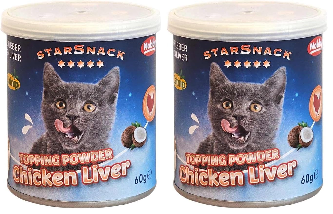 Nobby StarSnack Topping Powder Chicken Liver mit Catnip Dose ca. 60 g (Packung mit 2)