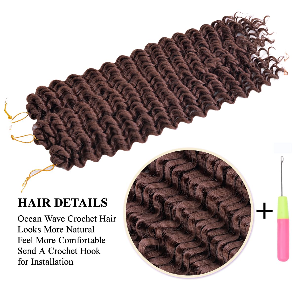 Deep Curly Crochet Hair Extensions,22Inch 6Packs 90g/pack #33 Cherry Brown Crochet Hair Extensions for Boho Braids Synthetic Prestretched Braiding Hair for Women