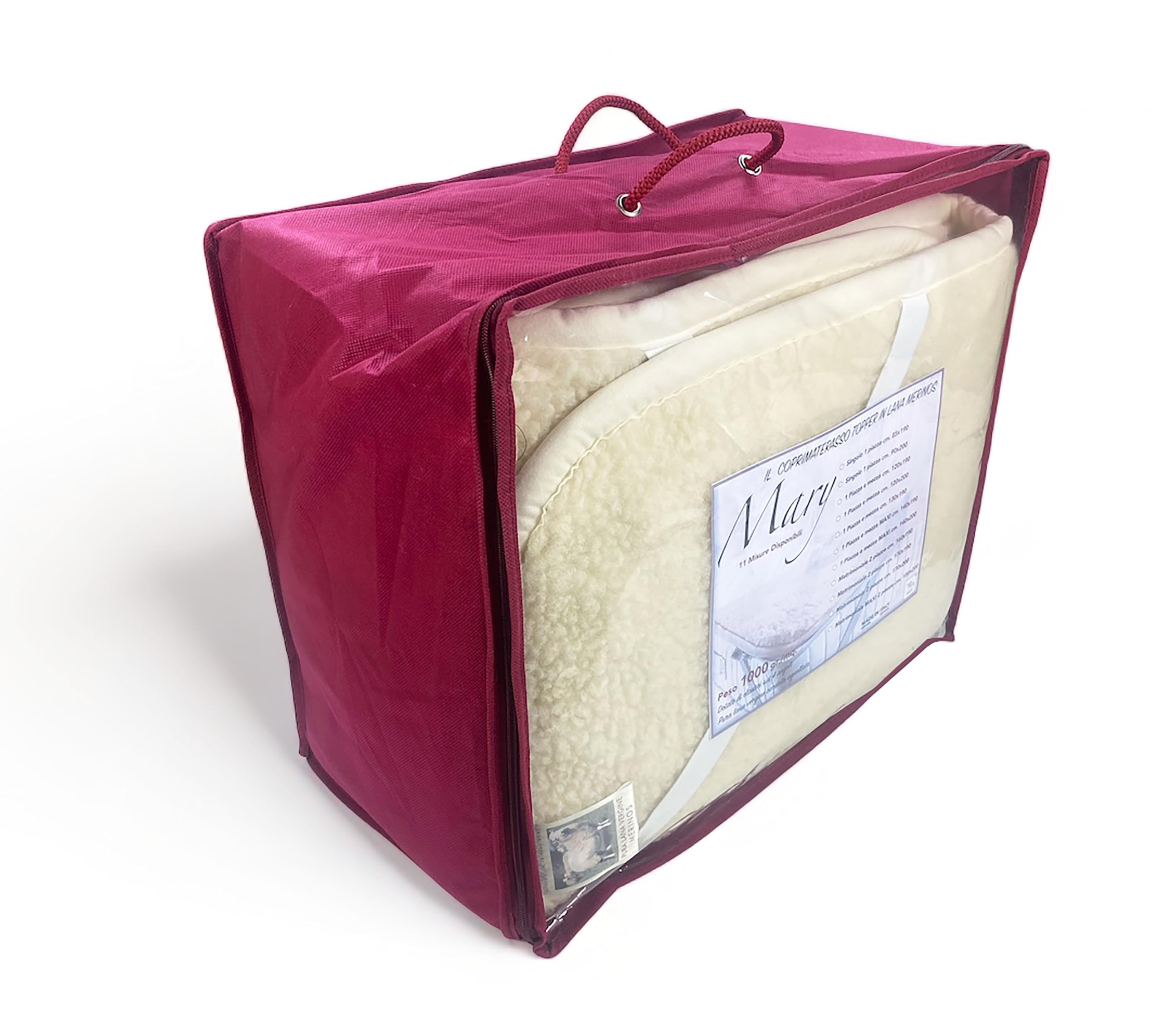 Tex family COPRIMATERASSO Topper Mary in Vera Lana Merinos 1000 gr. in 11 Misure Differenti - Piazza e Mezza Maxi cm. 140x200