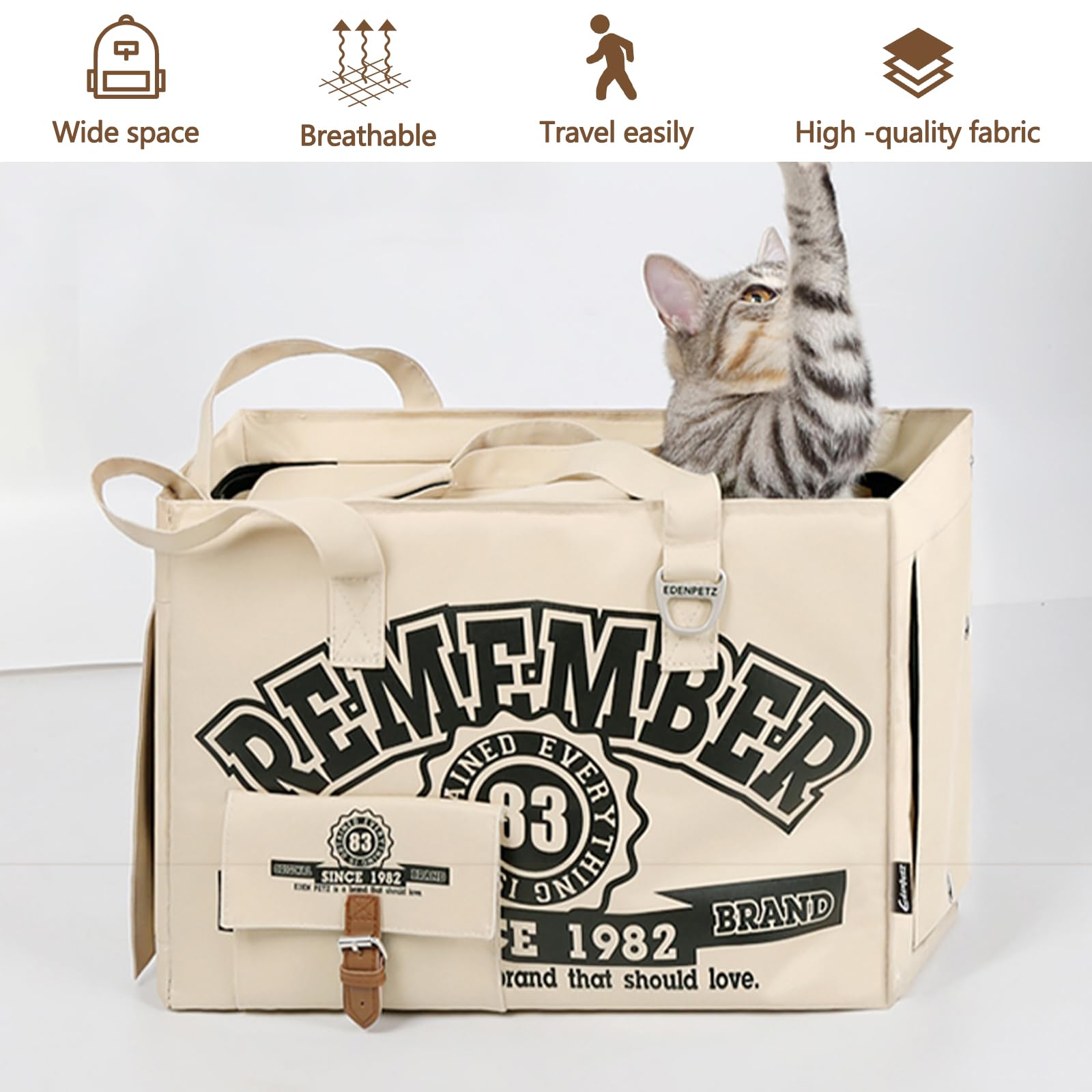 Galatée Bolsa para Mascotas, Bolsa Plegable para Perros Aprobada por Aerolíneas, Bolsa para Gatos con Apertura Superior, Bolsa De Viaje para Mascotas para Gatos y Perros Pequeños(Caqui Azul)