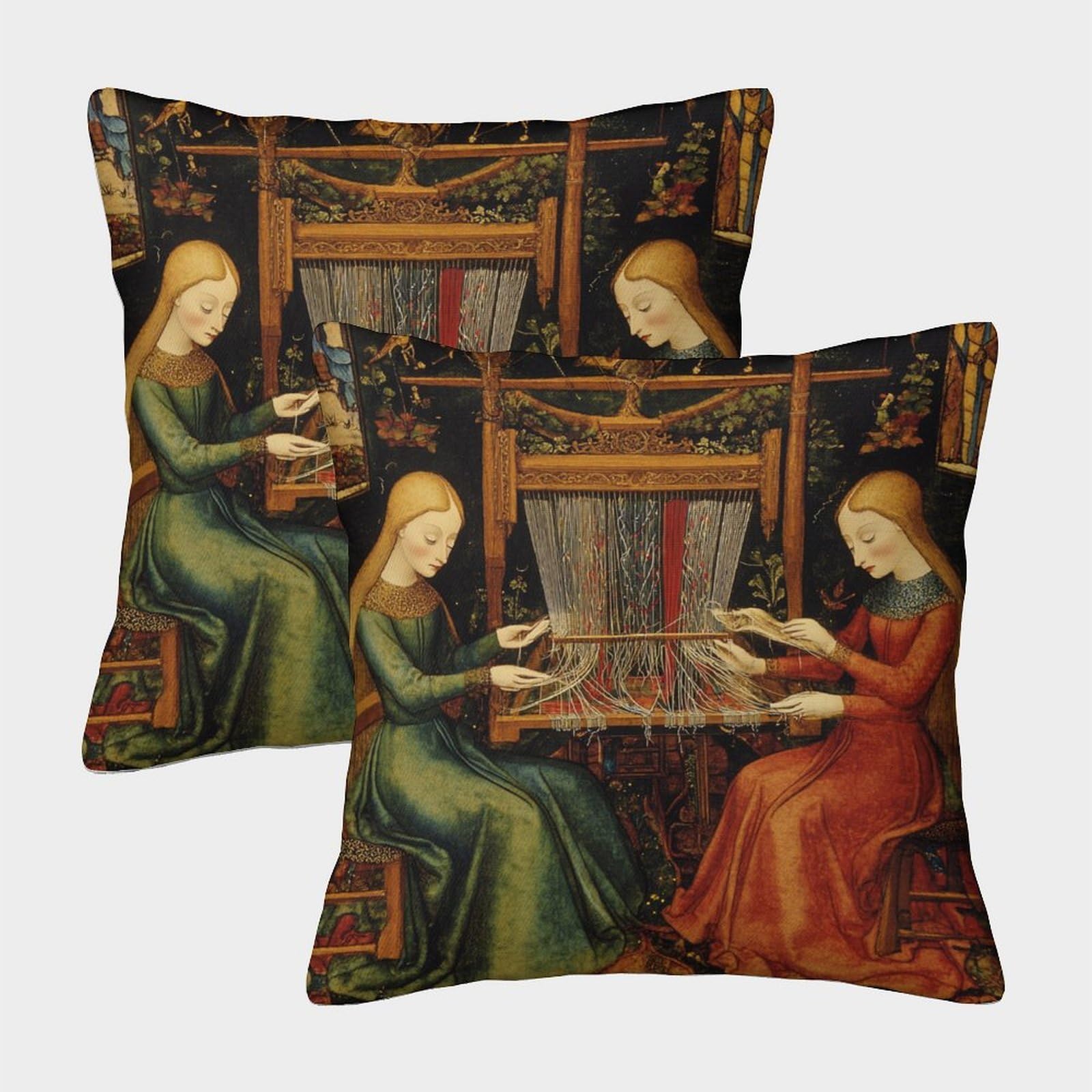 kaiyun 2 Pack The Fortunes Sitting at A Loom Pillow Case Home Decoration Sofa Medieval Style Cushion Cover 40x40cm