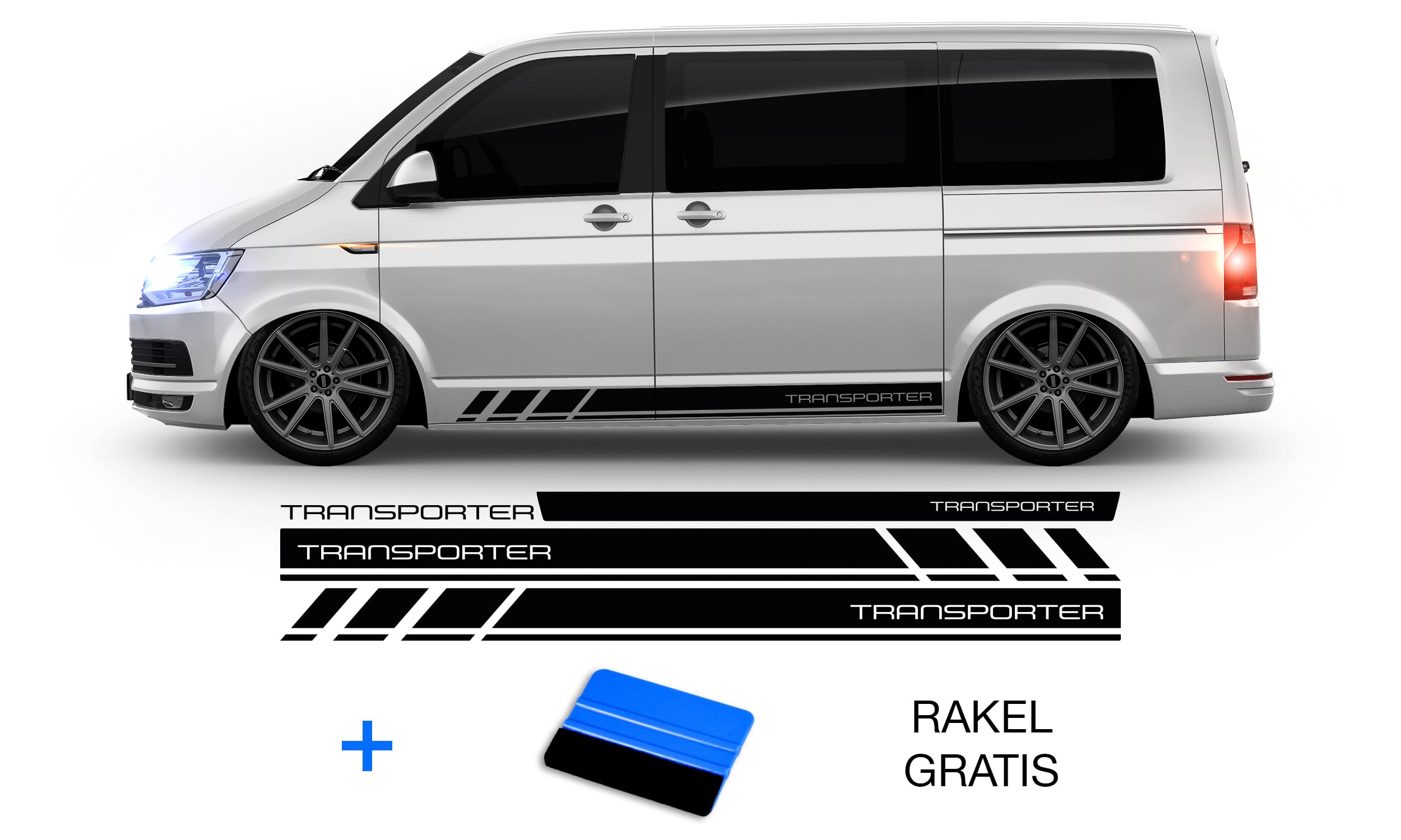 10004.10 Bandes latérales autocollantes pour transporteur Compatible avec VW T4, T5, T6 et T6.1 Couleur au choix Multivan, Bulli