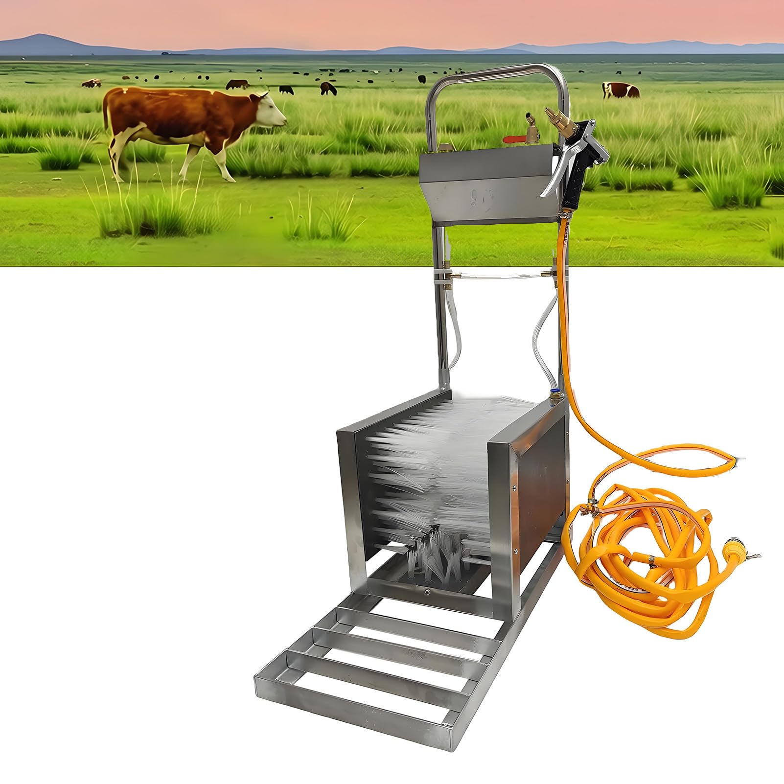 EpyGnom Boot Wash Station for Pig Farms, Stainless Steel Outdoor Boot Scrubber, Multifunctional Rain Boot Cleaning Brush with Water Spray Gun and Adjustable Valve, 360° Cleaning