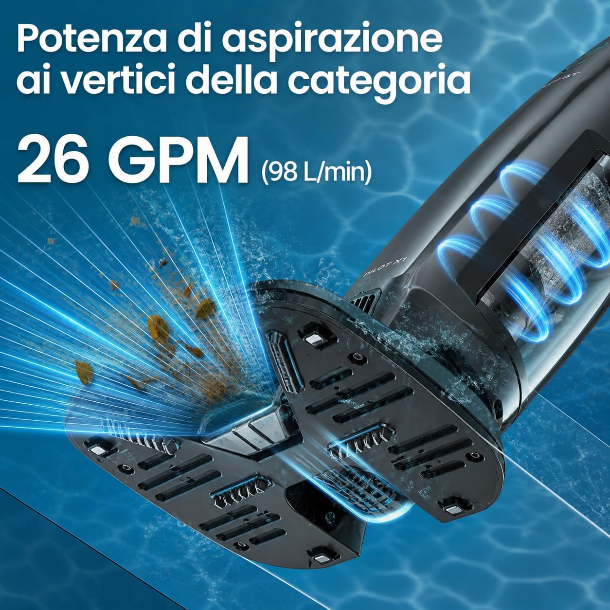 Aiper Pilot X1 Scopa elettrica Aspirapolvere per piscine esterne ed interne. Pulisci fondo. Manico Telescopico.