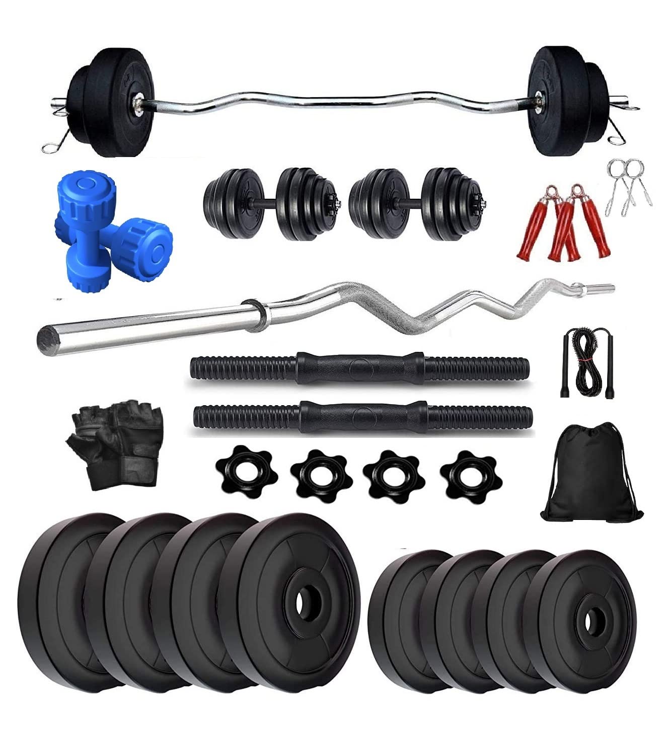 Bodyfit Home Gym Combo, Home Gym Set, Gym Equipment, Weight Plates (8Kg-100Kg) Combo with 3Ft Curl Bar, Pair Star Nut Dumbbell Rods,with Accessories (16Kg Weight Plates)-image-33