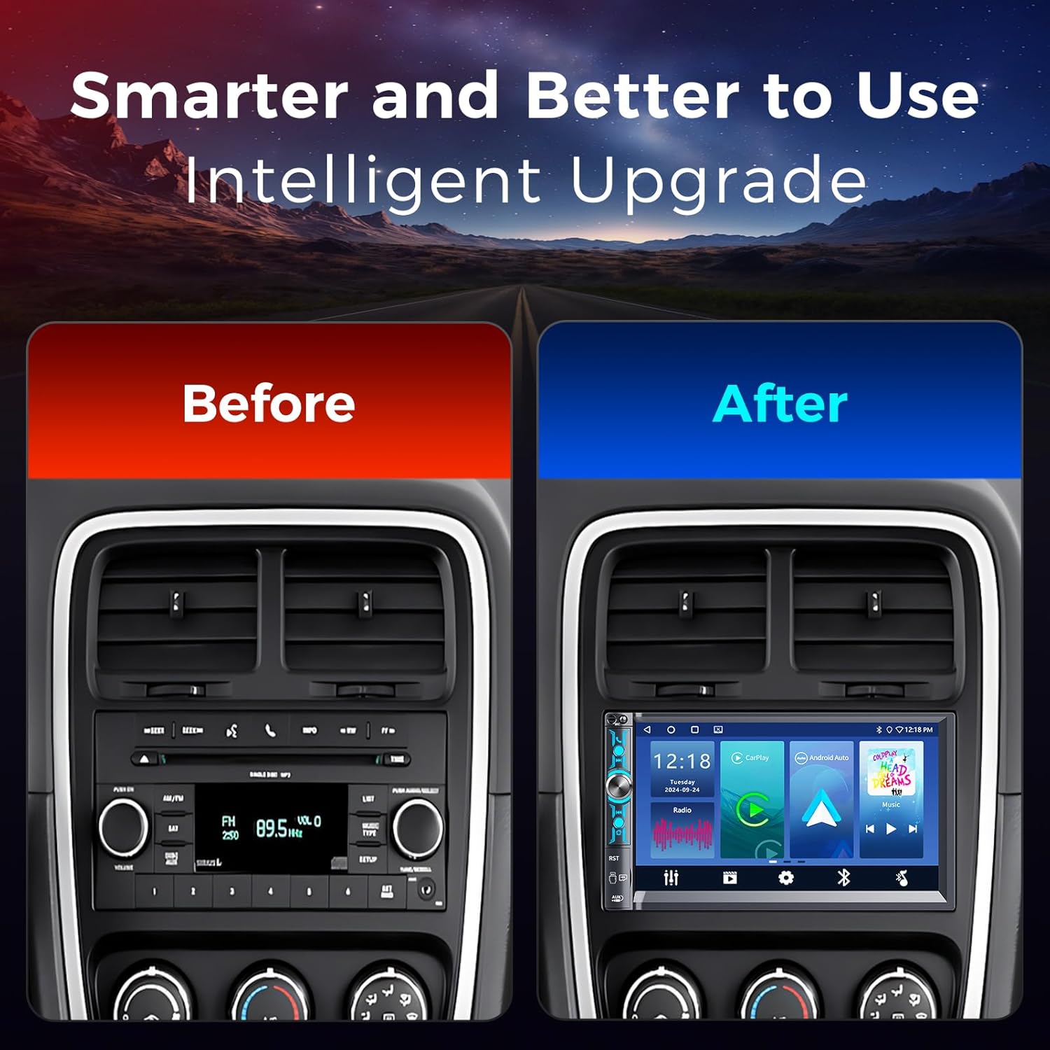 7" Double Din Car Stereo with Wireless Apple Carplay & Android Auto, Bluetooth, 240W, SWC, Subwoofer Out, Mirror Link, USB-C/AUX/TF, FM/AM Car Radio Receiver, Backup Camera