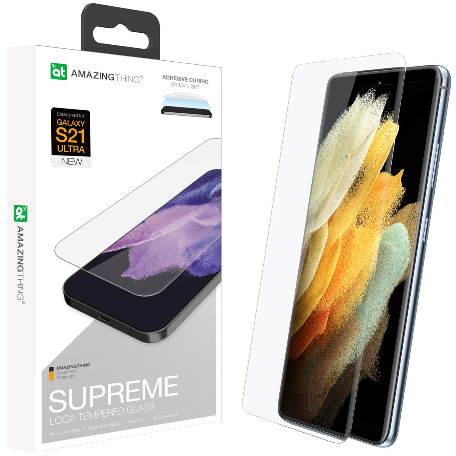 at AMAZINGthing Amazing Thing Supreme Glass Fully covered with Loca Glue Technology designed for Samsung S21 ULTRA tempered Glass Screen Protector with [UV Light]