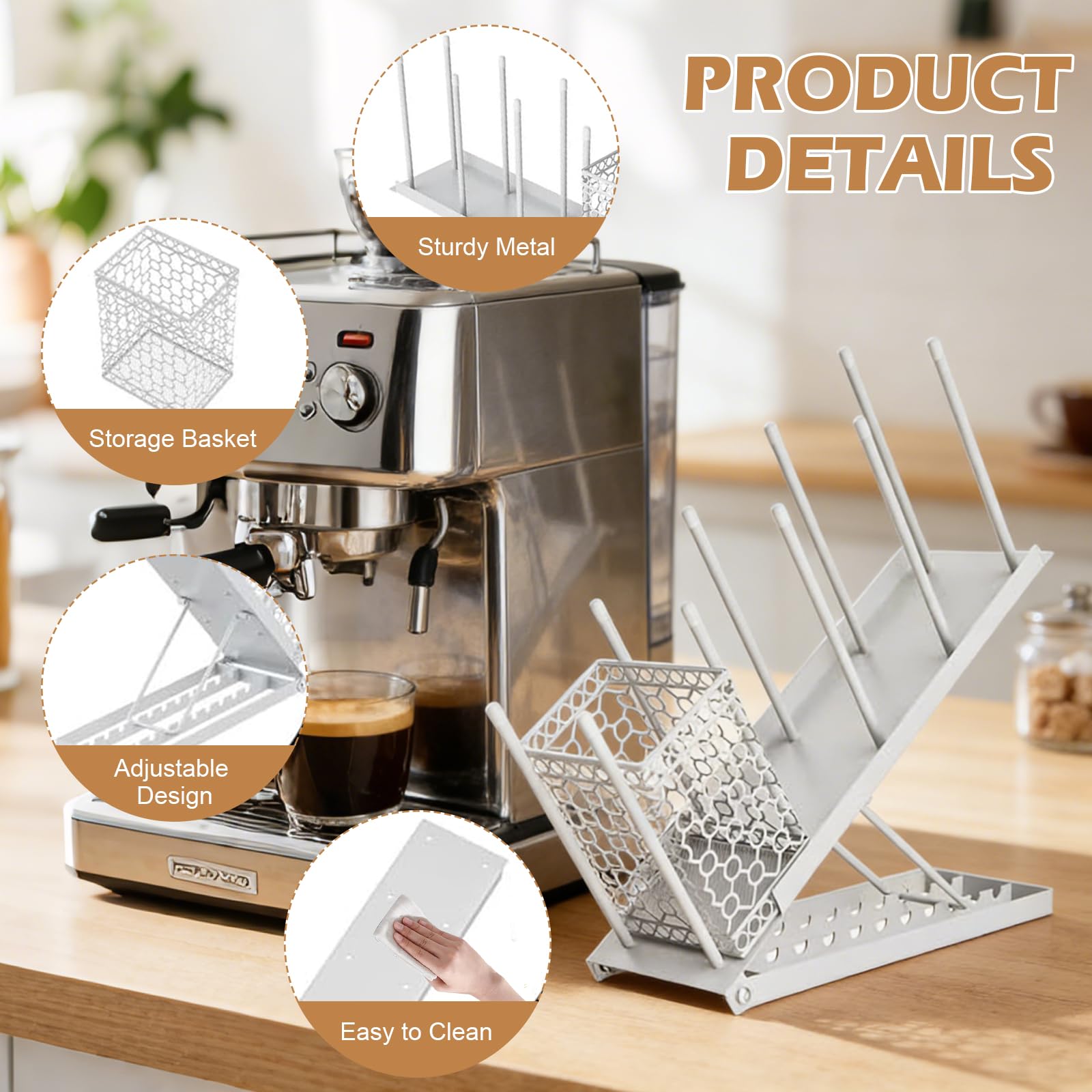 Becher- und Deckelhalter, 4 Fächer, Einweg-Kaffeetassen-Organizer, Kaffee Bar Einwegbecher- Spender, Verstellbarer Kaffeebecherhalter für Kaffeestation, Bartheke, Arbeitsplatte (Weiß)