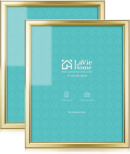 LaVie Home Marcos de fotos de 8 x 10 pulgadas (paquete de 2, dorado) de diseño simple con vidrio de alta definición para montaje en pared y