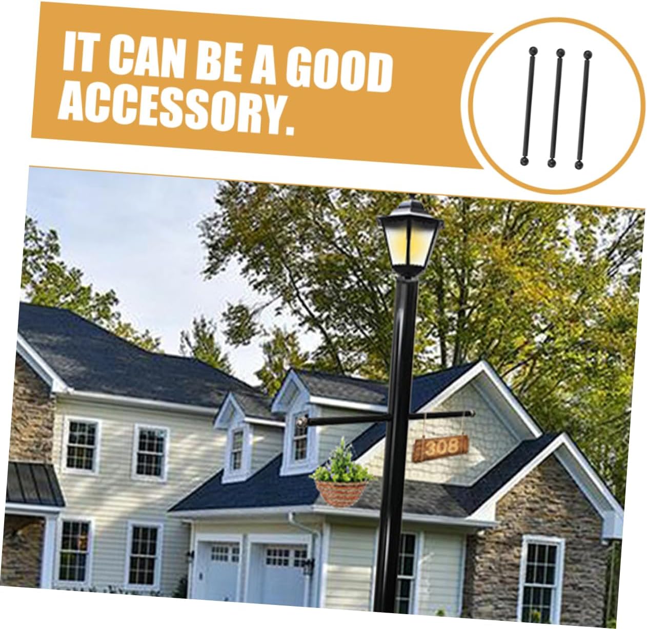 3pcs Light Pole Cross Arm Bracket Lamp Post Solar Post Lights Outdoor Garden Accessory