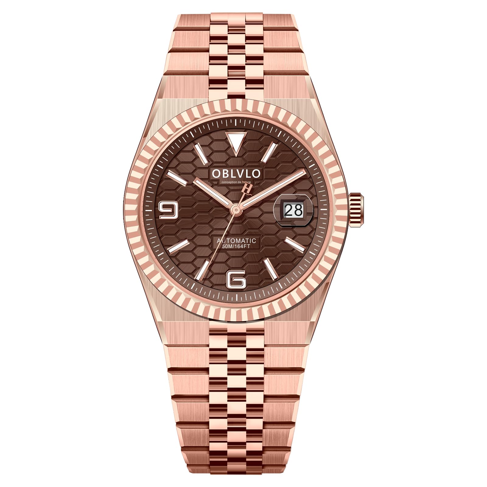 Men's Excellent Texture Dial Miyota Movement Automatic Watch 50m Waterproof Luminous Vintage Timepiece with Date RX-LD